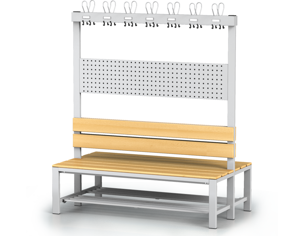Double-sided benches with backrest and racks, beech sticks -  with a reclining grate 1800 x 1500 x 830